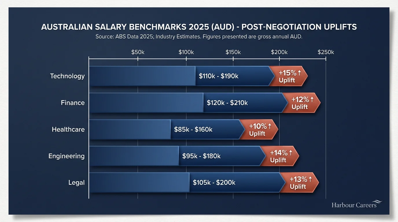 Australian salary benchmark analysis — ABS data and career trajectory research.